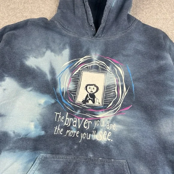 Coraline Hoodie Mens Large Braver Tunnel Blue Tie Dye Laika Hot Topic Kidcore - Picture 2 of 10